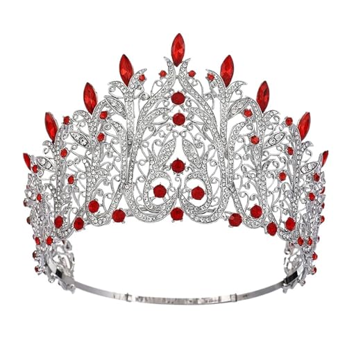 Große Krone Kristall Braut Krone Tiara Strass Festzug Diadem Hochzeit Haar Zubehör Zart Bequem(Red) von YFDGD
