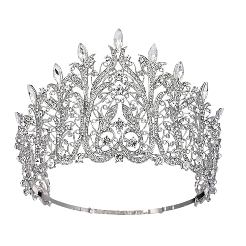 Große Krone Kristall Braut Krone Tiara Strass Festzug Diadem Hochzeit Haar Zubehör Zart Bequem(Silver) von YFDGD