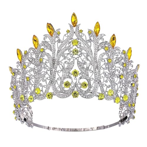 Große Krone Kristall Braut Krone Tiara Strass Festzug Diadem Hochzeit Haar Zubehör Zart Bequem(Yellow) von YFDGD