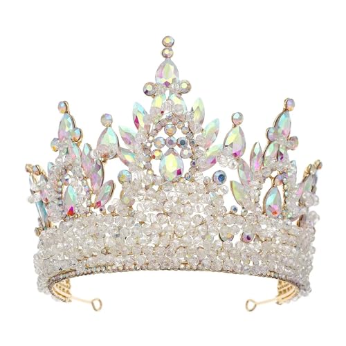 Große Übergroße Hochzeitskrone Produkt Handgefertigte Perlen Kristall Brautkronen Strass Perlenkrone Zart Bequem(G ab) von YFDGD