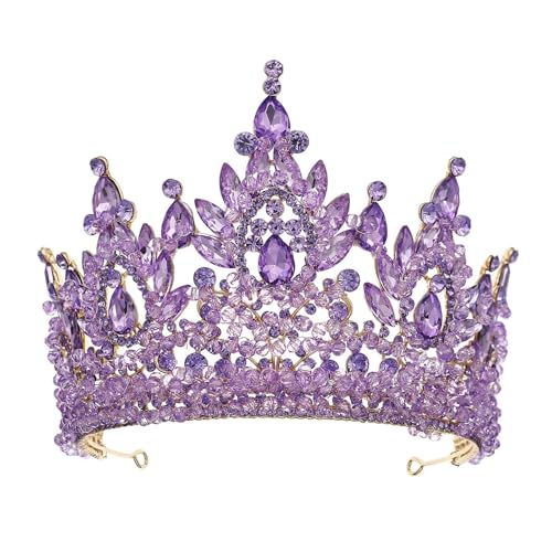 Große Übergroße Hochzeitskrone Produkt Handgefertigte Perlen Kristall Brautkronen Strass Perlenkrone Zart Bequem(G purple) von YFDGD