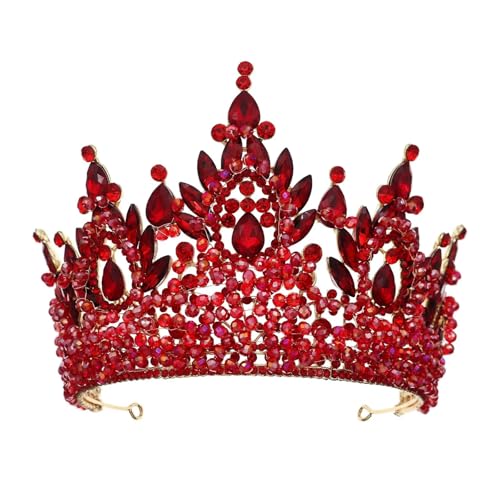 Große Übergroße Hochzeitskrone Produkt Handgefertigte Perlen Kristall Brautkronen Strass Perlenkrone Zart Bequem(G red) von YFDGD