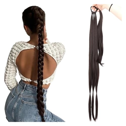 Haar Knoten Haarteil Synthetische Geflochtene Pferdeschwanz-Verlängerungen, Langes Schwarzes Gummiband, Haarteil, Pferdeschwanz Mit Haargummi For Frauen, Hochtemperaturfaser(Q81-2) von YFDGD