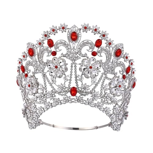 Haarkrone Glänzende Strass-Tiara Große Braut Hochzeit Party Große Diademe Kopfschmuck Zubehör Zart Bequem(Red) von YFDGD