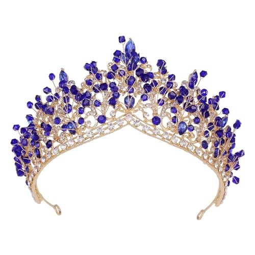 Handgemachte Grüne Kristall Perlen Tiara Krone For Frauen Mädchen Hochzeit Party Luxus Elegante Braut Königin Haar Zubehör Zart Bequem(Blue-beads) von YFDGD