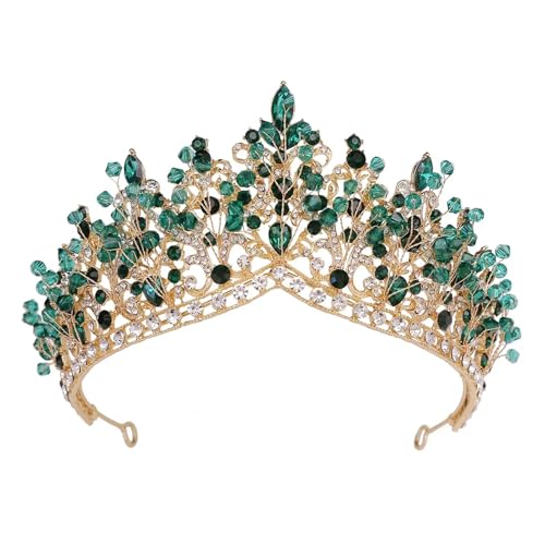 Handgemachte Grüne Kristall Perlen Tiara Krone For Frauen Mädchen Hochzeit Party Luxus Elegante Braut Königin Haar Zubehör Zart Bequem(Green-beads) von YFDGD