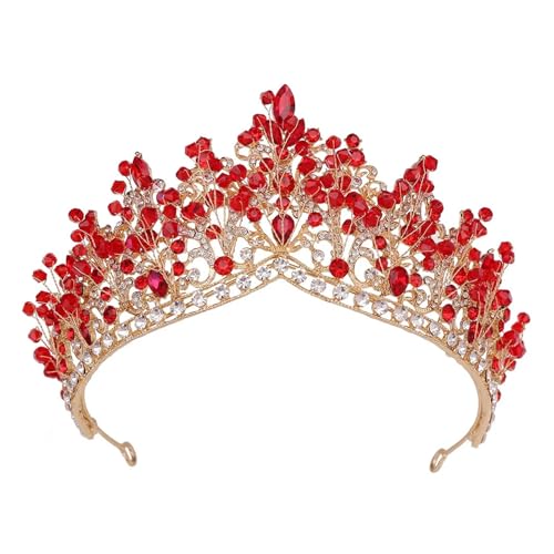 Handgemachte Grüne Kristall Perlen Tiara Krone For Frauen Mädchen Hochzeit Party Luxus Elegante Braut Königin Haar Zubehör Zart Bequem(Red-beads) von YFDGD