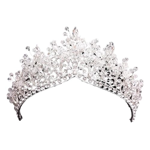 Handgemachte Grüne Kristall Perlen Tiara Krone For Frauen Mädchen Hochzeit Party Luxus Elegante Braut Königin Haar Zubehör Zart Bequem(Silver-beads) von YFDGD