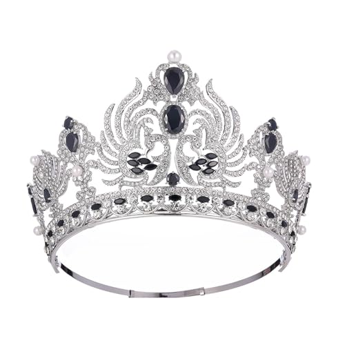 Hochzeit Krone Braut Kopfbedeckungen Barock Zirkon Diademe Geburtstag Königin Party For Miss Pageant Zart Bequem(Black) von YFDGD