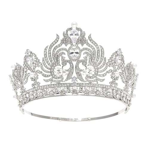 Hochzeit Krone Braut Kopfbedeckungen Barock Zirkon Diademe Geburtstag Königin Party For Miss Pageant Zart Bequem(Silver) von YFDGD