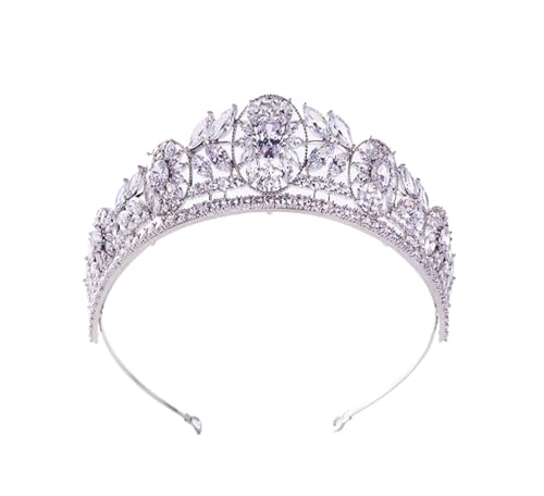 Kristall Braut Tiara Hochzeit Cubic Zirkon Krone Brautjungfer Haar Schmuck Blume Krone Zart Bequem(Silver) von YFDGD