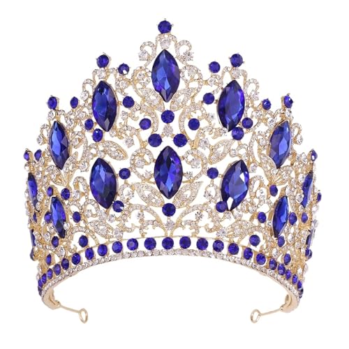 Kristall Strass Krone Barock Vintage Hochzeit Tiaras Braut Haar Zubehör Kronen Kopfbedeckungen Zart Bequem(Blue) von YFDGD
