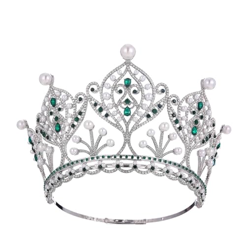 Kristall Strass Krone Barock Vintage Hochzeit Tiaras Braut Haar Zubehör Kronen Kopfbedeckungen Zart Bequem(Green) von YFDGD