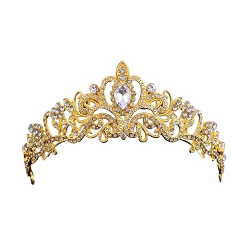 Krone For Mädchen Kopfschmuck Hochzeit Kopf Schmuck Mode Haar Zubehör Strass Tiara Juwelen Geschenke Zart Bequem(Gold) von YFDGD