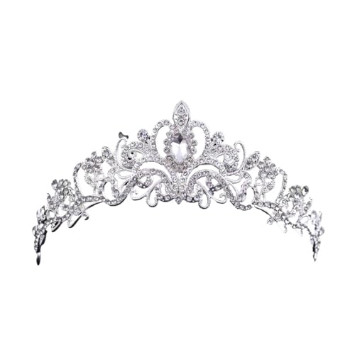 Krone For Mädchen Kopfschmuck Hochzeit Kopf Schmuck Mode Haar Zubehör Strass Tiara Juwelen Geschenke Zart Bequem(Silver) von YFDGD