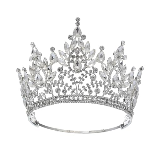 Krone Strass Festzug Hohe Kronen Kristall Passen Kontur Band Miss Big Tiara Zart Bequem(Silver) von YFDGD
