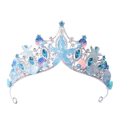Kronen Ozean Stil Kostüm Muschel Seestern Diademe For Frauen Mädchen Prinzessin Geburtstag Party Haar Zubehör Zart Bequem(H345 Blue) von YFDGD