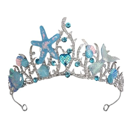 Kronen Ozean Stil Kostüm Muschel Seestern Haar Zubehör For Frauen Mädchen Prinzessin Geburtstag Party Tiaras Zart Bequem(Blue) von YFDGD