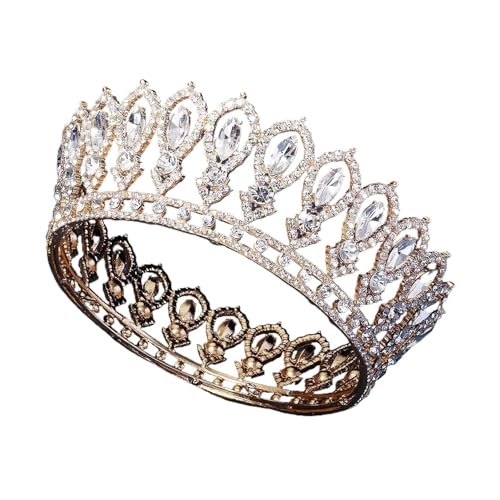Legierung Barock Kristall Strass Tiara König Kronen Große Runde Pageant Volle Krone Zart Bequem(C3) von YFDGD