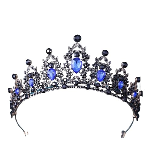 Luxus Multicolor Kristall Krone Haar Zubehör Tiara For Frauen Mädchen Hochzeit Strass Braut Krone Haar Schmuck Zart Bequem(Black blue) von YFDGD