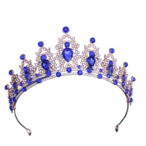 Luxus Multicolor Kristall Krone Haar Zubehör Tiara For Frauen Mädchen Hochzeit Strass Braut Krone Haar Schmuck Zart Bequem(Gold blue) von YFDGD