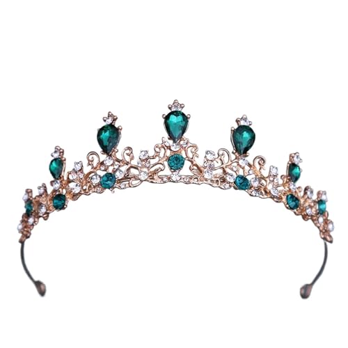 Luxus Multicolor Kristall Krone Haar Zubehör Tiara For Frauen Mädchen Hochzeit Strass Braut Krone Haar Schmuck Zart Bequem(Gold gren) von YFDGD
