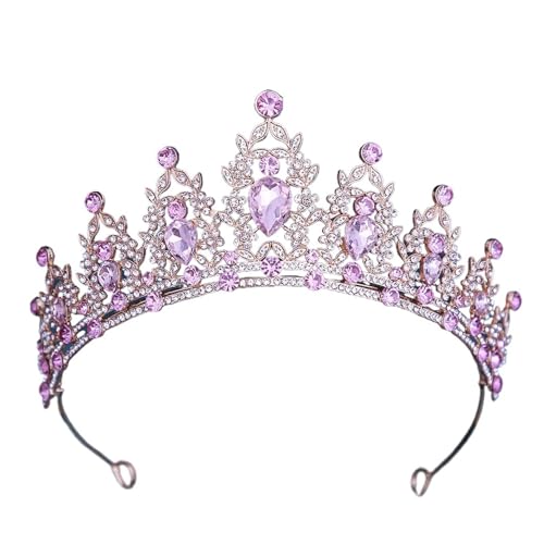 Luxus Multicolor Kristall Krone Haar Zubehör Tiara For Frauen Mädchen Hochzeit Strass Braut Krone Haar Schmuck Zart Bequem(Gold pink) von YFDGD