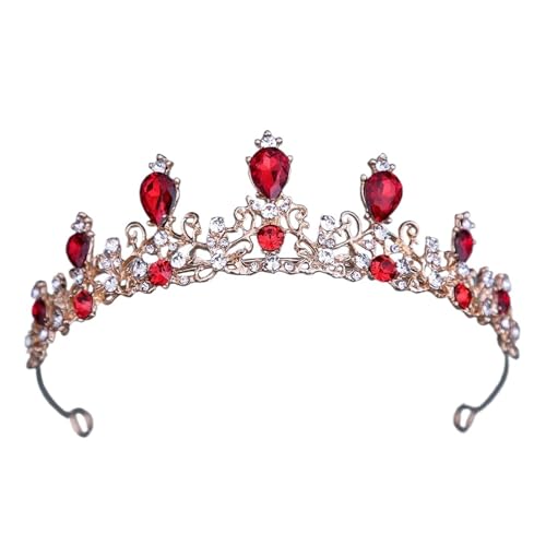 Luxus Multicolor Kristall Krone Haar Zubehör Tiara For Frauen Mädchen Hochzeit Strass Braut Krone Haar Schmuck Zart Bequem(Gold red) von YFDGD