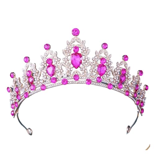 Luxus Multicolor Kristall Krone Haar Zubehör Tiara For Frauen Mädchen Hochzeit Strass Braut Krone Haar Schmuck Zart Bequem(Gold rose red) von YFDGD