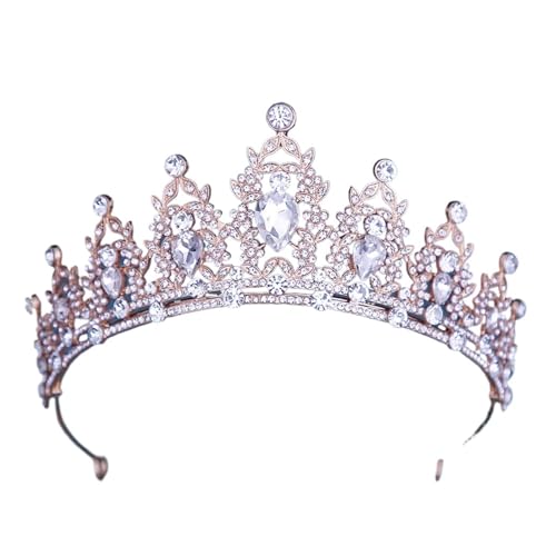 Luxus Multicolor Kristall Krone Haar Zubehör Tiara For Frauen Mädchen Hochzeit Strass Braut Krone Haar Schmuck Zart Bequem(Gold white) von YFDGD