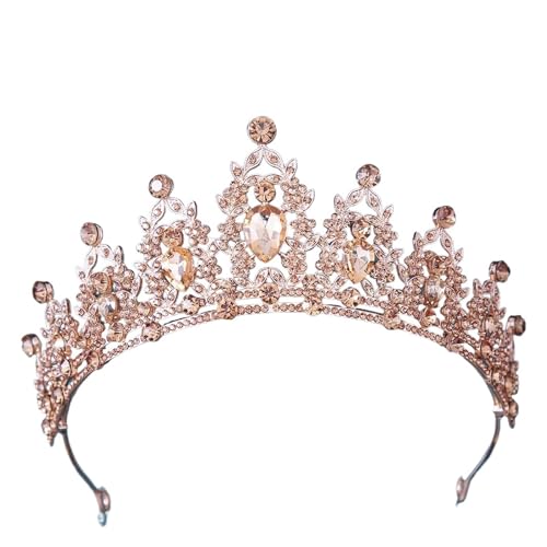 Luxus Multicolor Kristall Krone Haar Zubehör Tiara For Frauen Mädchen Hochzeit Strass Braut Krone Haar Schmuck Zart Bequem(Gold yellow) von YFDGD