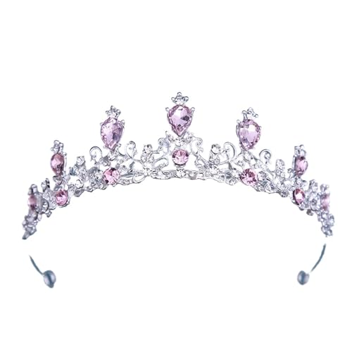 Luxus Multicolor Kristall Krone Haar Zubehör Tiara For Frauen Mädchen Hochzeit Strass Braut Krone Haar Schmuck Zart Bequem(Silver pink) von YFDGD
