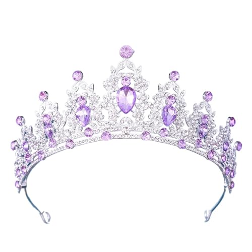 Luxus Multicolor Kristall Krone Haar Zubehör Tiara For Frauen Mädchen Hochzeit Strass Braut Krone Haar Schmuck Zart Bequem(Silver purple) von YFDGD