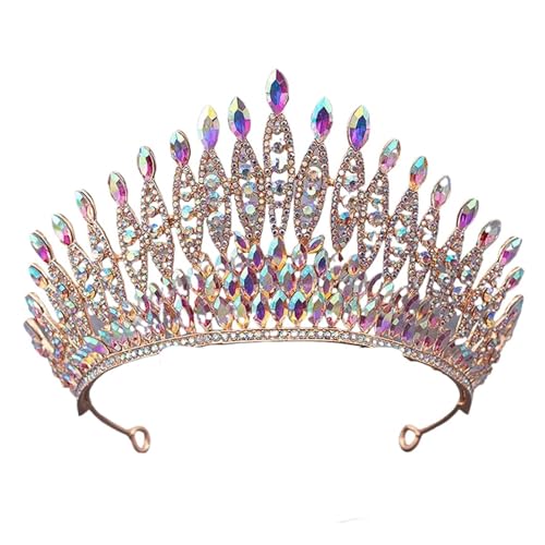 Luxus Multicolor Kristall Tiara Krone For Frauen Hochzeit Mode Braut Königin Strass Haar Zubehör Stirnbänder Zart Bequem(Gold AB) von YFDGD