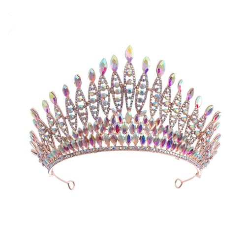 Luxus Multicolor Kristall Tiara Krone For Frauen Hochzeit Mode Braut Königin Strass Haar Zubehör Stirnbänder Zart Bequem(Rose gold AB) von YFDGD