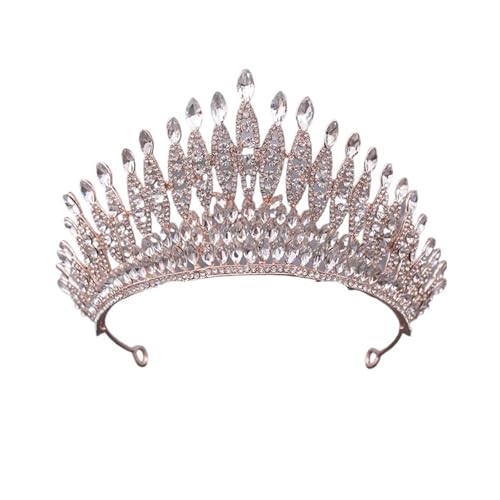 Luxus Multicolor Kristall Tiara Krone For Frauen Hochzeit Mode Braut Königin Strass Haar Zubehör Stirnbänder Zart Bequem(Rose gold white) von YFDGD
