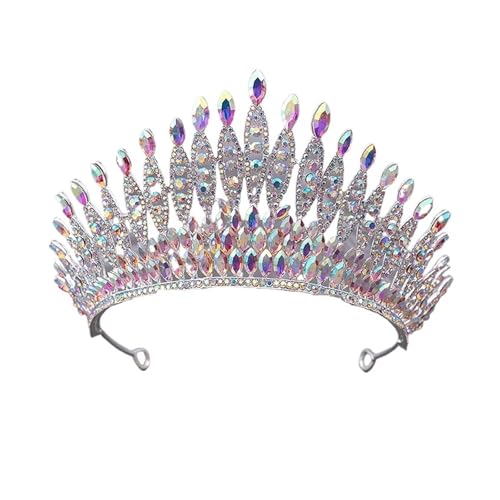 Luxus Multicolor Kristall Tiara Krone For Frauen Hochzeit Mode Braut Königin Strass Haar Zubehör Stirnbänder Zart Bequem(Silver AB) von YFDGD