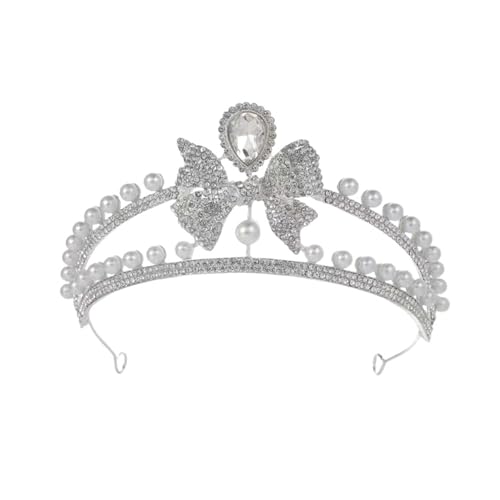 Perle Strass Luxus Tiara Haarband Hochzeit Zubehör Kopfbedeckung Krone For Die Braut Perle Tiara Und Krone Zart Bequem(Silver) von YFDGD