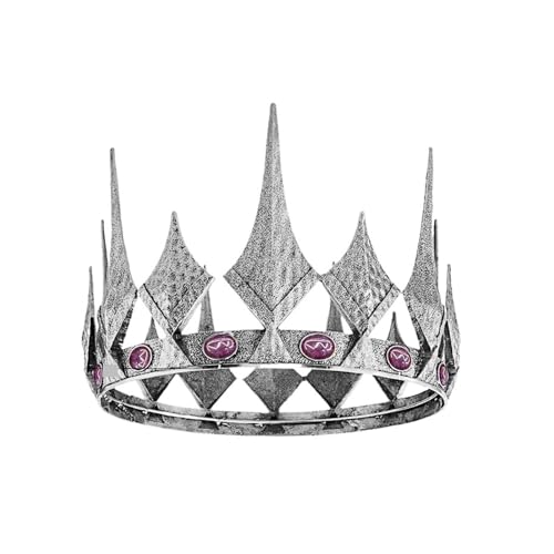 Retro Volle Runde Barock Königin Krone Antike Silber Metall Tiaras König Und Königin Kronen Zart Bequem(Purple,D160mm) von YFDGD