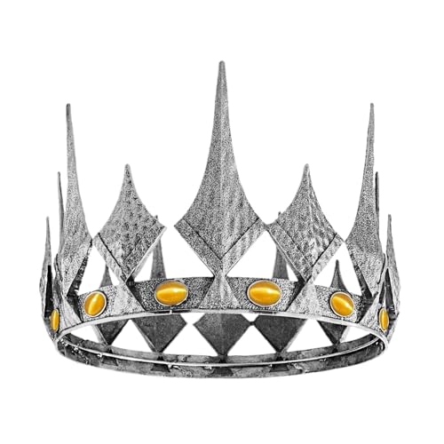Retro Volle Runde Barock Königin Krone Antike Silber Metall Tiaras König Und Königin Kronen Zart Bequem(Yellow,D184mm) von YFDGD