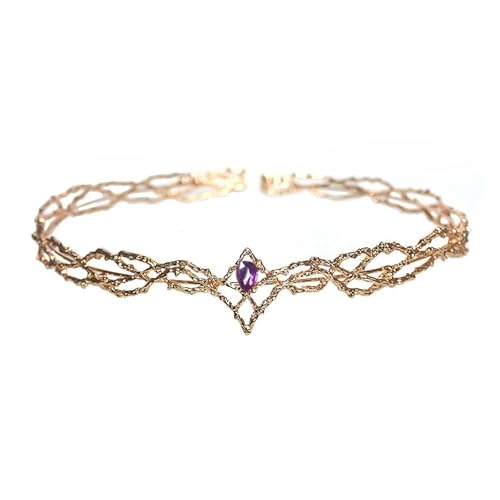 Runde Elfen Krone Tiara Frauen Wassertropfen Zirkon Stirnband Braut Haar Zubehör Krone Cosplay Kopfbedeckung Geschenke Zart Bequem(C10 G purple) von YFDGD
