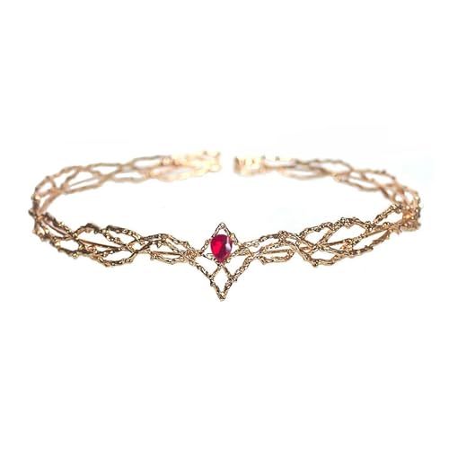 Runde Elfen Krone Tiara Frauen Wassertropfen Zirkon Stirnband Braut Haar Zubehör Krone Cosplay Kopfbedeckung Geschenke Zart Bequem(C12 G red) von YFDGD