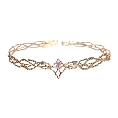 Runde Elfen Krone Tiara Frauen Wassertropfen Zirkon Stirnband Braut Haar Zubehör Krone Cosplay Kopfbedeckung Geschenke Zart Bequem(C14 G ab) von YFDGD