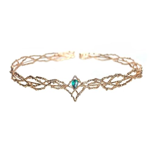 Runde Elfen Krone Tiara Frauen Wassertropfen Zirkon Stirnband Braut Haar Zubehör Krone Cosplay Kopfbedeckung Geschenke Zart Bequem(C9 G green) von YFDGD