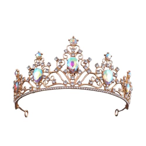Schöne Braut Kopfbedeckung Mode Hochzeit Krone Luxus Geburtstag Party Tiaras Schmuck Kopfschmuck Mädchen Haar Acessories Zart Bequem(Gold AB) von YFDGD