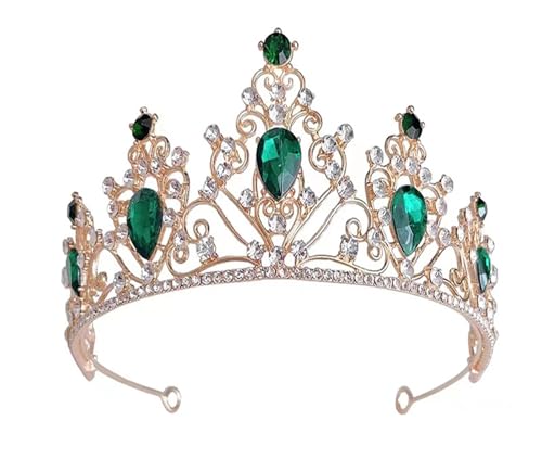 Schöne Braut Kopfbedeckung Mode Hochzeit Krone Luxus Geburtstag Party Tiaras Schmuck Kopfschmuck Mädchen Haar Acessories Zart Bequem(Gold green) von YFDGD