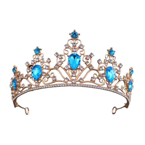 Schöne Braut Kopfbedeckung Mode Hochzeit Krone Luxus Geburtstag Party Tiaras Schmuck Kopfschmuck Mädchen Haar Acessories Zart Bequem(Gold lake blue) von YFDGD