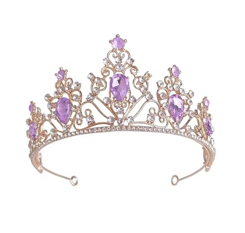 Schöne Braut Kopfbedeckung Mode Hochzeit Krone Luxus Geburtstag Party Tiaras Schmuck Kopfschmuck Mädchen Haar Acessories Zart Bequem(Gold purple) von YFDGD
