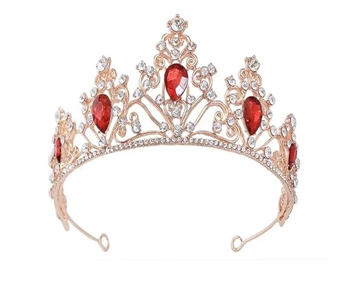 Schöne Braut Kopfbedeckung Mode Hochzeit Krone Luxus Geburtstag Party Tiaras Schmuck Kopfschmuck Mädchen Haar Acessories Zart Bequem(Gold red) von YFDGD