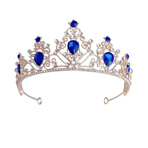 Schöne Braut Kopfbedeckung Mode Hochzeit Krone Luxus Geburtstag Party Tiaras Schmuck Kopfschmuck Mädchen Haar Acessories Zart Bequem(Gold royal blue) von YFDGD